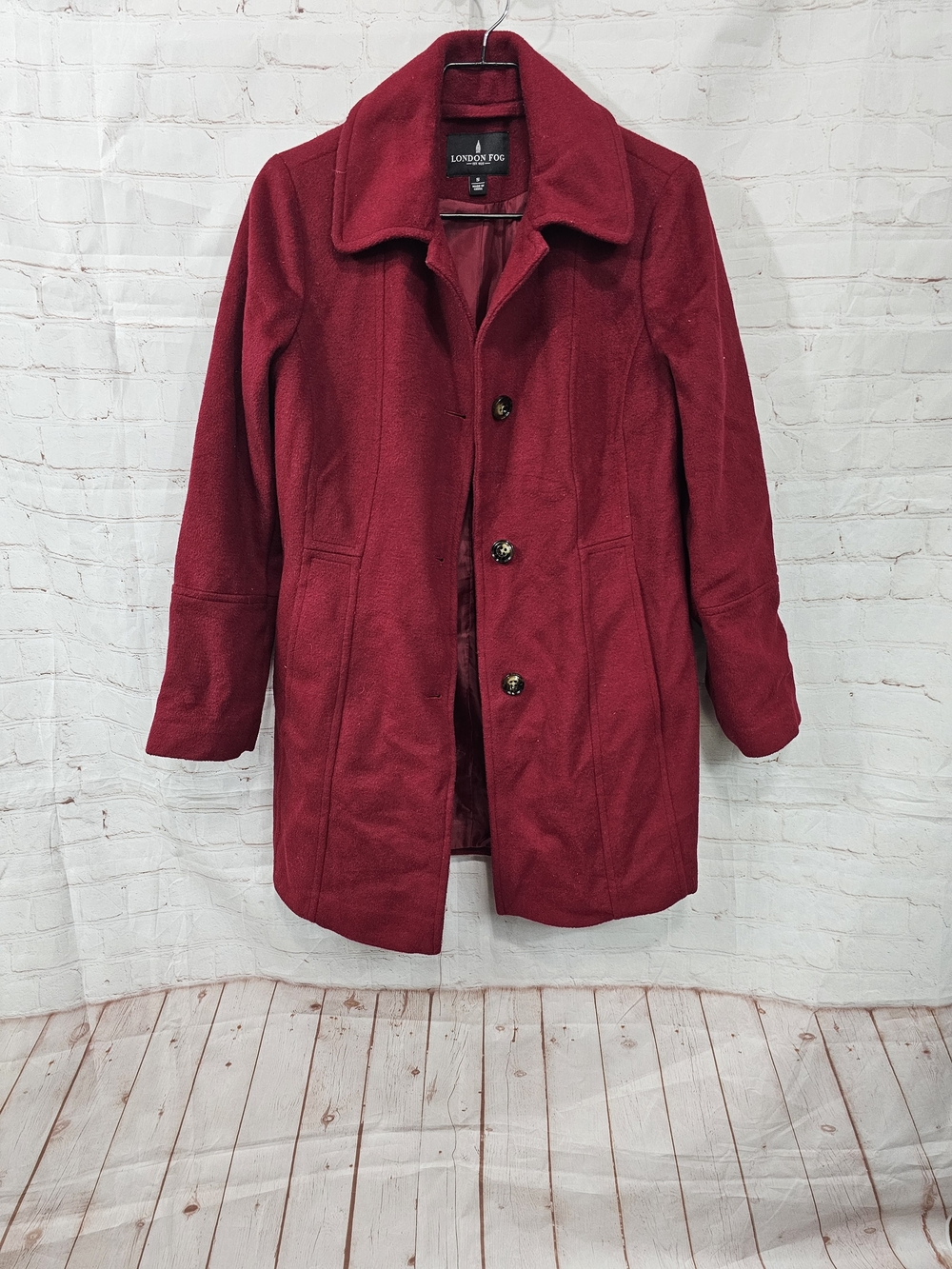 London Fog Crimson Red Wool-Blend Trench Coat